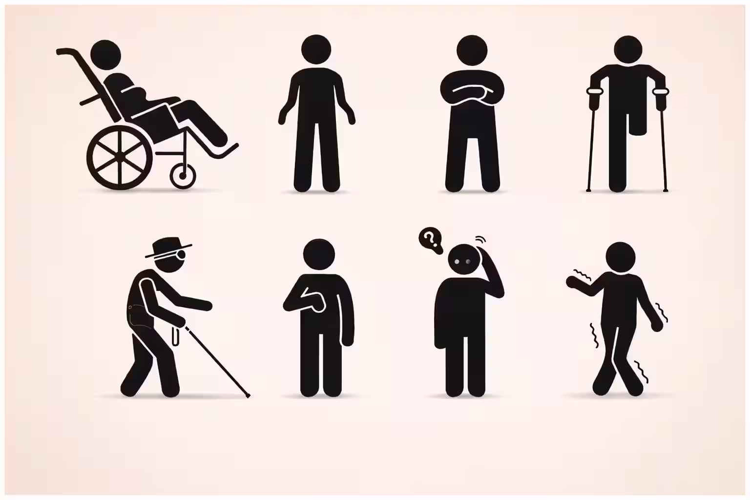 ইসলামে প্রতিবন্ধীদের অধিকার ও মর্যাদার প্রতীকী চিত্র যেখানে হুইলচেয়ার ব্যবহারকারী, দৃষ্টিপ্রতিবন্ধী, শারীরিকভাবে অক্ষম ও বিশেষ চাহিদাসম্পন্ন ব্যক্তিদের বিভিন্ন অবস্থা প্রদর্শিত হয়েছে